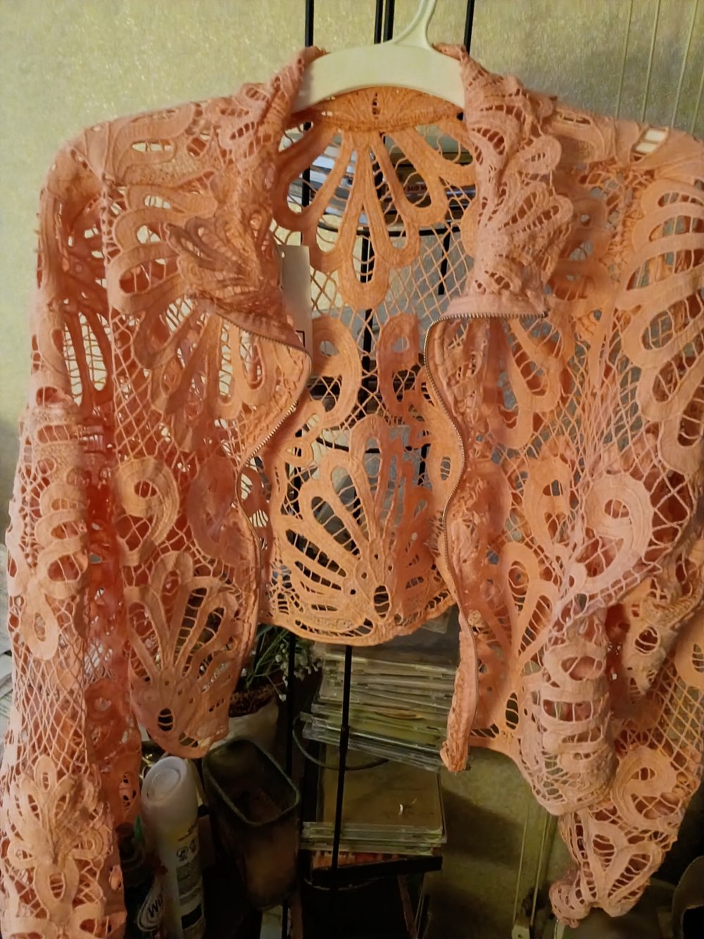 Women's Pink Lace Crochet Jacket